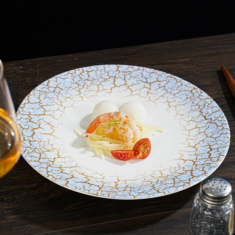 Керамическая тарелка в стиле ретро-дворца, креативная круглая тарелка для стейка, десерта, изысканные обеденные тарелки для отелей класса люкс, домашняя утварь