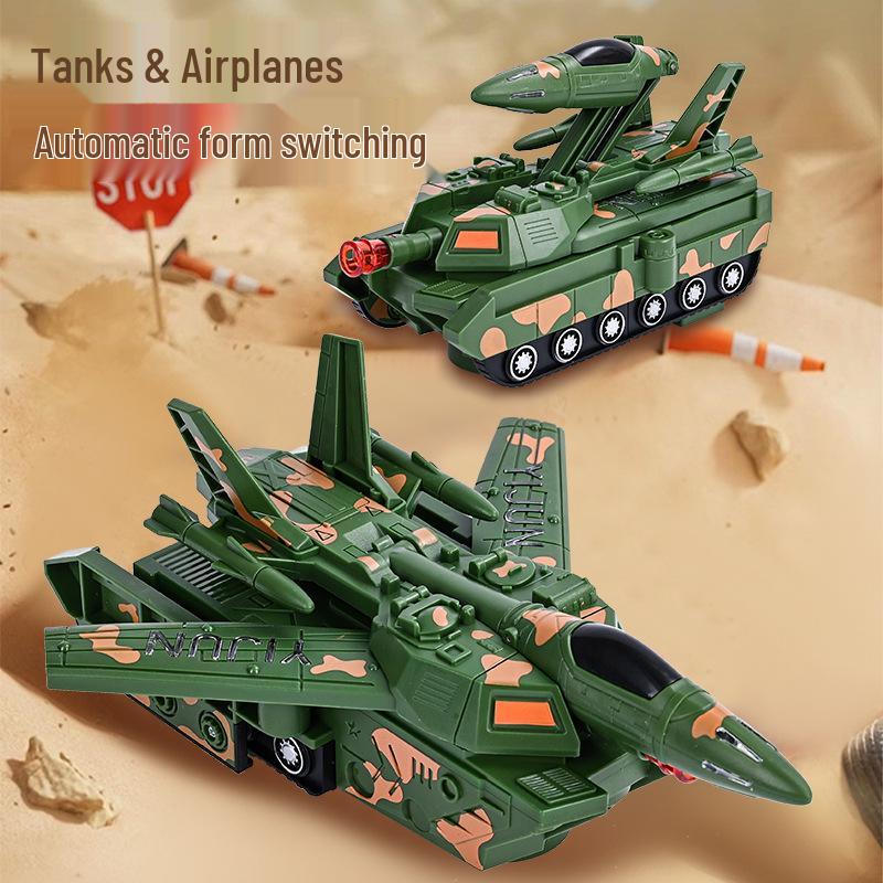 Transformable Tank Fighter Airplane Toy with Lights & Music for Kids