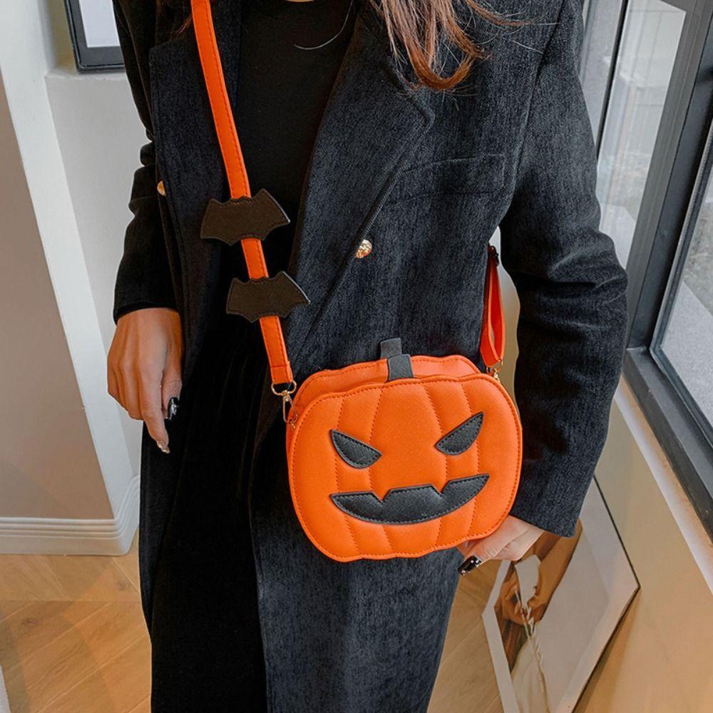 Large Capacity Pumpkin Shoulder Bag Funny Square Crossbody Bag Cartoon Halloween Pumpkin Bag Party