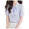 Bowtie Blouse for Long Short Loose Everyday Summer Short Sleeve [billevan] Women, Shirt, Sleeve, Sleeve, Chiffon, Ribbon, Bowtie, Refreshing, Top,