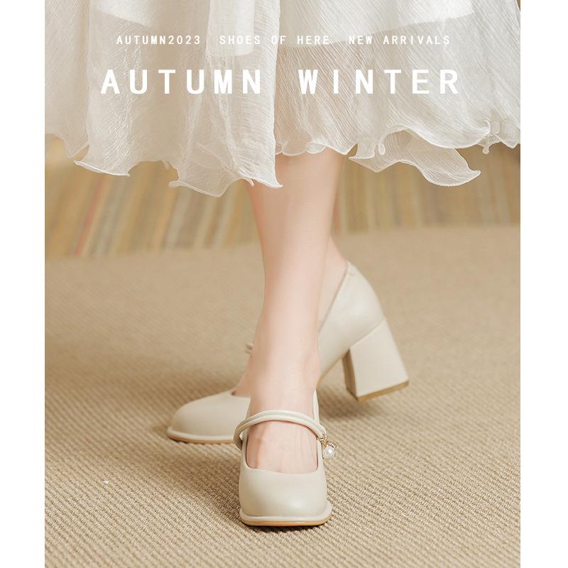 Туфли-чонсам Мэри Джейн, одинарные туфли для девочки, новинка 2025 года, фея, толстый каблук, высокие каблуки, мягкая кожа, вечерние, нежные, туфли для подружки невесты