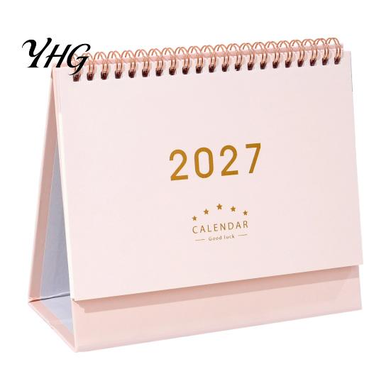 Simple Table Calendar 2027 Desk Calendar, Standing Flip Desktop Minimalist Gold Foil Cover Academic Year Monthly Planner, Thick Paper for Note Taking,