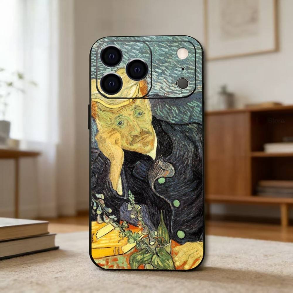 R-Ретро V-Ван G-Гог O-Масляная P-Живопись Чехол для телефона Для iPhone 17,16,15,14,13,12,11 Plus,Pro Max,XS,Мягкий силиконовый Черный чехол