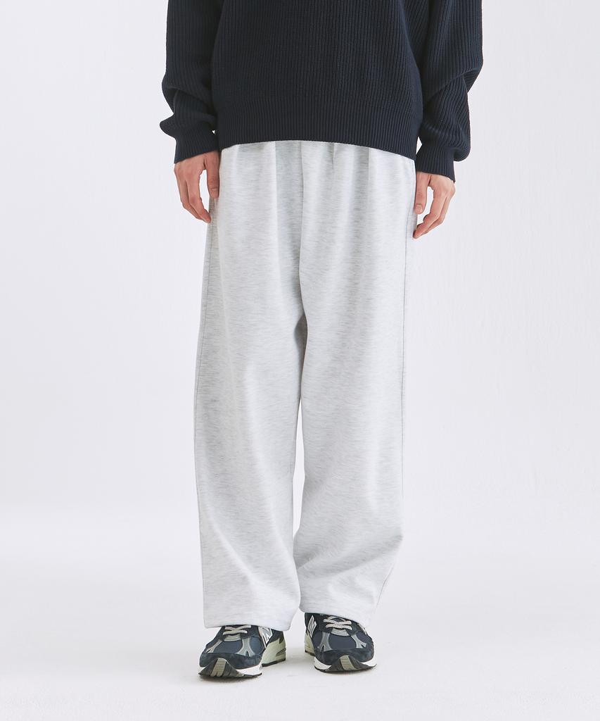 PUBLIC ICON Double-Pleated Wide Sweatpants (White Melange)