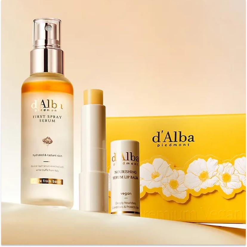 d'Alba (набор) Пьемонтский итальянский белый трюфель Первая сыворотка-спрей 50 мл + бальзам для губ