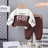 Комплект толстовки с длинным рукавом и принтом букв и цветными блоками, имитирующий двойку, для младенцев и малышей - Модный новый стиль