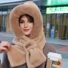 Winter Warm Scarf and Women's Hat Integrated, with Soft and Thick Heat Lining for Ear Protection, Striped Craft Hat ,Neck Warm Hat