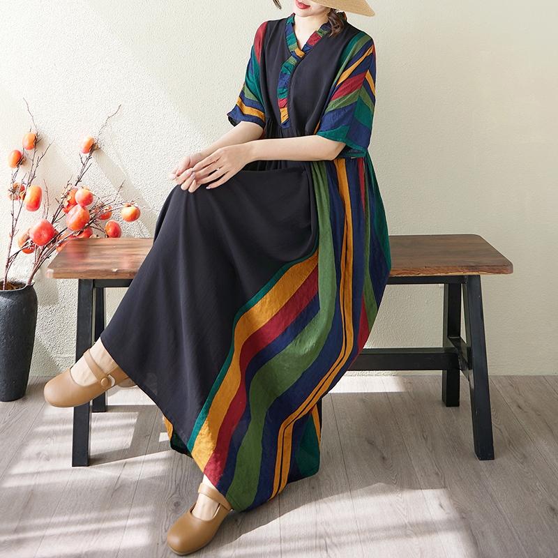 DIMANAF 2025 Летнее платье больших размеров для женщин Повседневное длинное винтажное льняное платье Свободное базовое платье с коротким рукавом