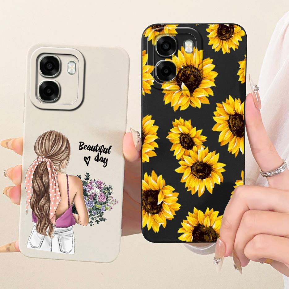 Для Oppo A6 4G Чехол Oppo A6x 5G CPH2783 Красивая Девушка Подсолнухи Расписной Чехол Мягкий Силиконовый Чехол Для Oppo A6x 4G OppoA6 5G Чехлы
