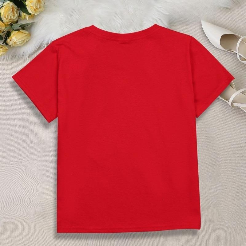 Kids Crewneck Short Sleeve Tee, Happy Valentine's Day Heart Letter Cartoon Print, Breathable Cool Spring Summer Casual Top