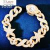 Golden Color Star Miami Cuban Bracelet Chain Jewelry For Men Women Iced Out Zircon Hip Hop Rock Link