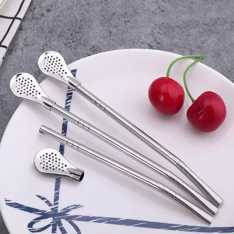 Stainless Steel 3PCS Detachable Bombilla Filter Straw Straw Spoon Tea Filter Yerba mate straw Reusable Drinking Tools Bar Access
