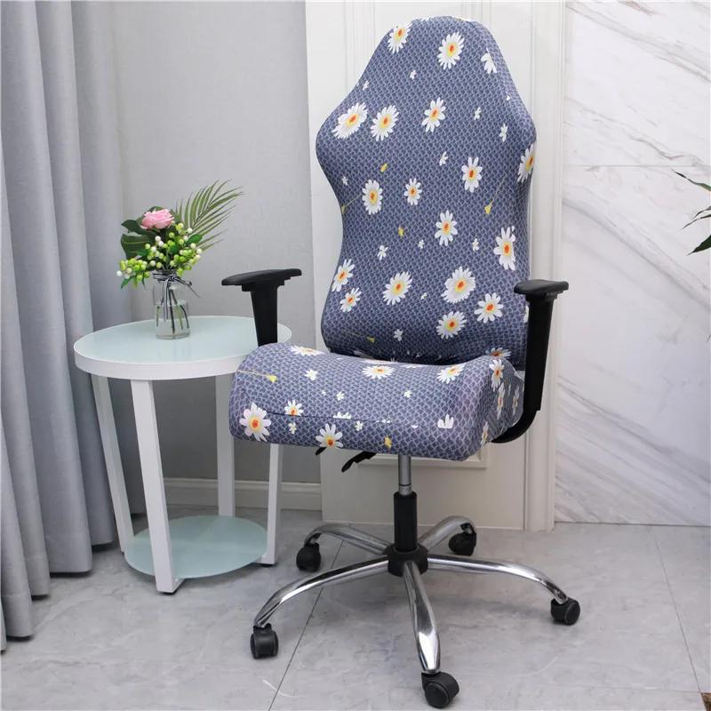 Office Computer Gaming Chair Covers Stretch Spandex Armchair Gamer Seat Cover Printed Household Racing Desk Rotating Slipcovers