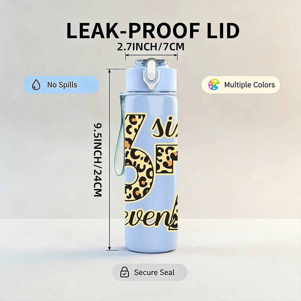 1PC Six Seven Leopard Texture Number Print 750ml Color Plastic Sports Water Bottle Leakproof Flip Straw Lid Suitable for Sports Office Home Use