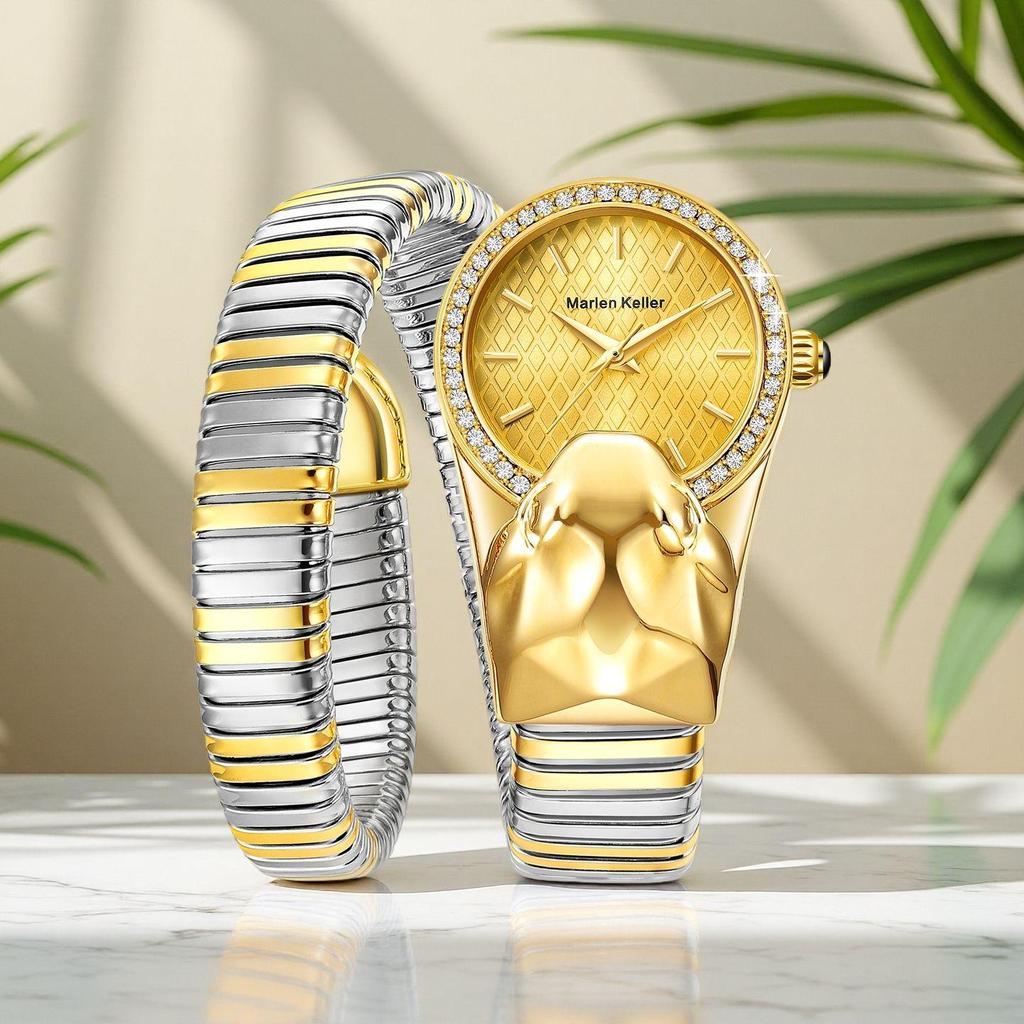 Marenkeller 2025 Women's Quartz Snake Watch with Diamond Set and IP Plating Design.