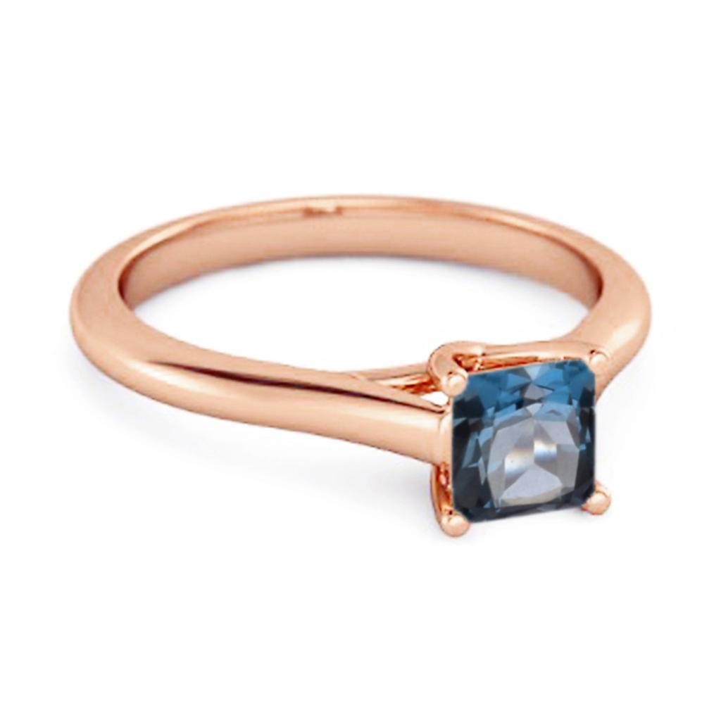 Solitaire Square Cut London Blue Topaz 925 Sterling Silver Rose Gold Vermeil Promise Ring
