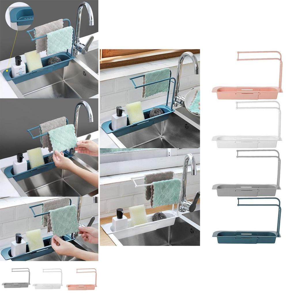 Expandable Telescopic Sink Rack Holder With Adjustable Storage For Kitchen Essentials