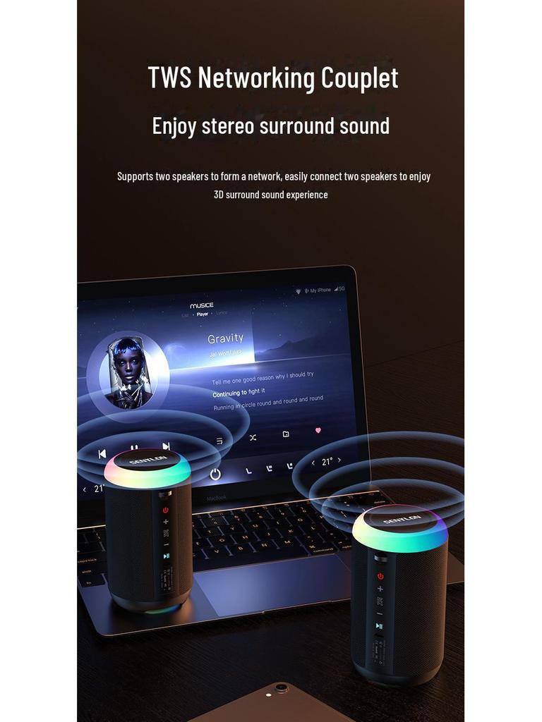 High-Power Portable Bluetooth Speaker with Colorful Subwoofer and Karaoke Functionality