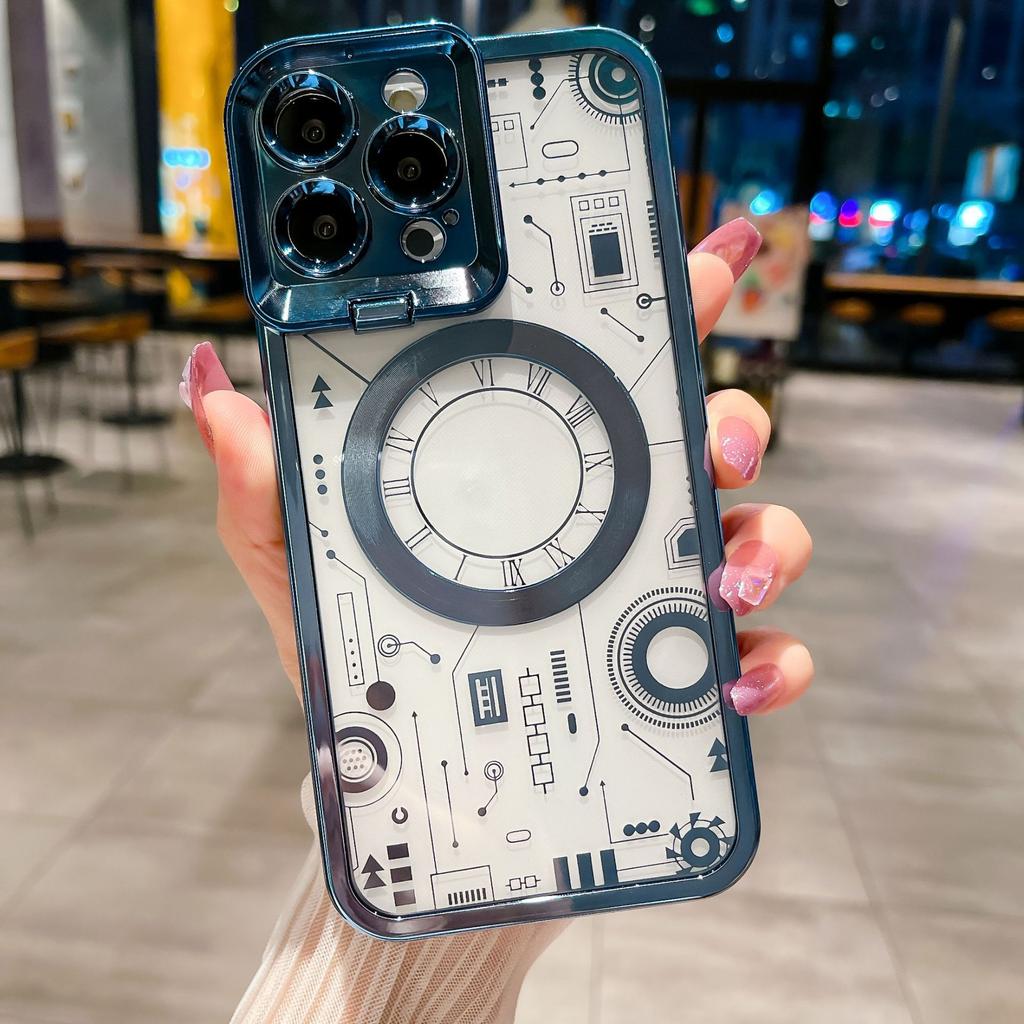 Подходит для iPhone15Pro, магнитный чехол для мобильного телефона Apple 14, механическое изображение, гальваническое покрытие TPU13, невидимый кронштейн 12, мягкий чехол