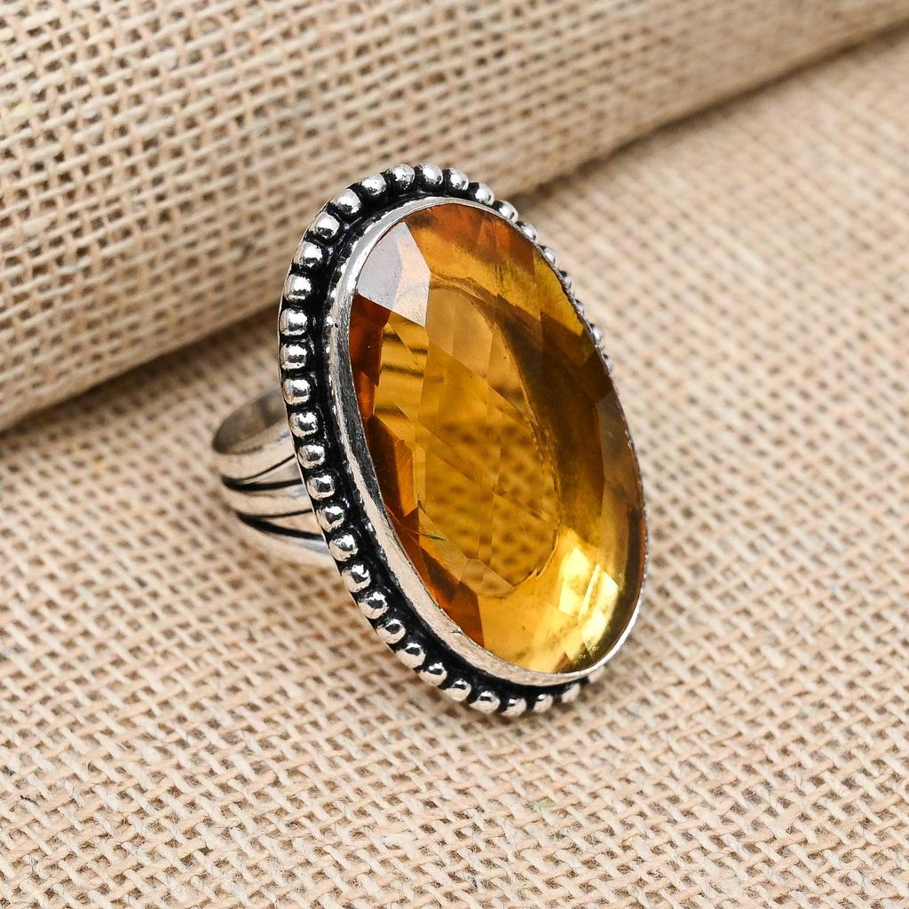 AAA + Цитрин Драгоценный Камень Твердые Стерлингового Серебра 925 Ювелирные Изделия Обручальное Кольцо Ручной Работы Для Подарков