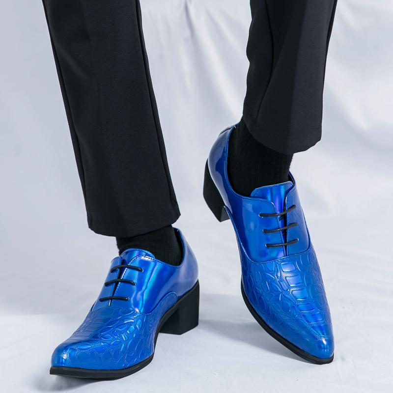 Luxury Designer New Men Pointed Gold Blue Wedding Glossy Leather Shoes Male Oxfords Casual Formal Dress Footwear Zapatos Hombre