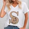 Funny Cute Capybara 26 Alphabet Unisex Tshirts Cartoon Animal Surname First Letter Az Short Sleeve Tops V Neck Capybara Tshirt