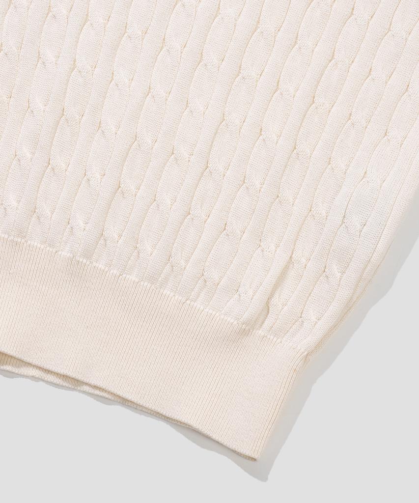 AGOD Cotton Modal Washable Crew Neck Cable Knit [Ivory]