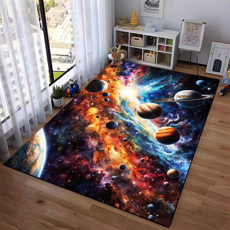"Colorful Galaxy Planets Space Design Carpet for Living Room Decor" Suitable for use as an anti-slip for living room bedroom sofas
