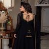 Women's Black Embroidered Anarkali Suit Set with Sheer Dupatta