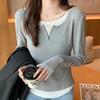 Fake Two-piece Design Long-sleeved T-shirt Women's Autumn Slim Slim Chic Beautiful Top Round Neck Undershirt