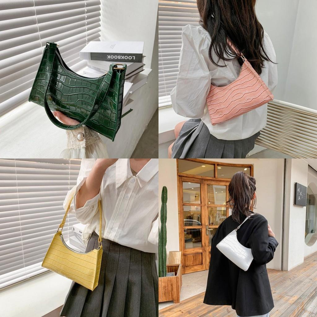 Womens Pu Crocodile Embossed Underarm Bag With Zipper Closure Crossbody Purse For Daily Outfits