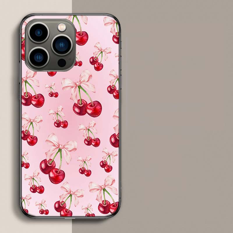 Чехол с вишневым бантом для iPhone 17 Air 15 Pro 14 Plus 16 Pro Max 17E 16E 12 13 Mini 11 Чехол Милый Fundas