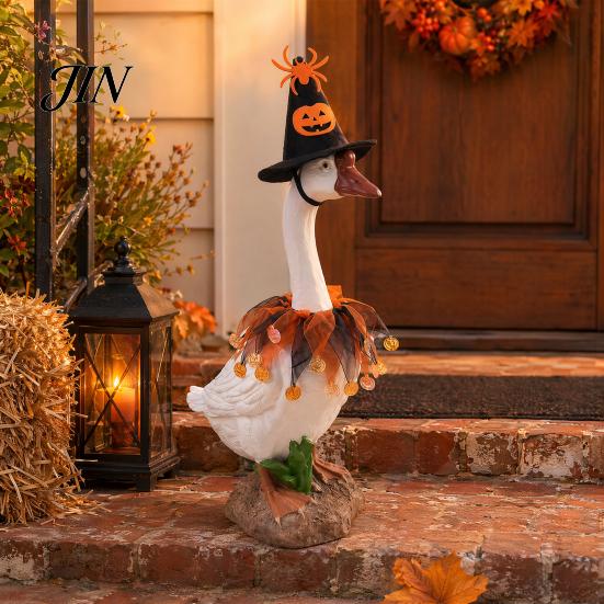 Halloween Porch Decor Costume 1 Set Goose Outfit, Lawn Festive Clothes with Pumpkin Spider Pointed Elements Hat, for 23 Inch Statue Outdoor