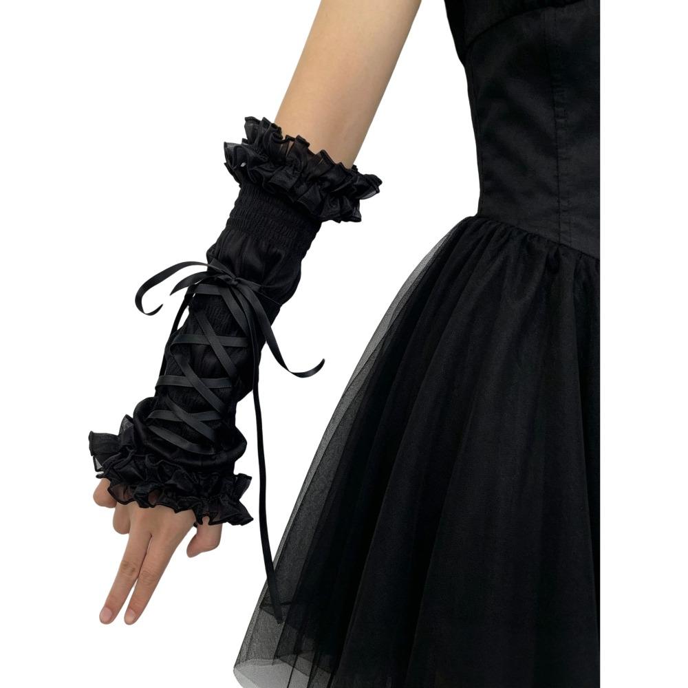 Ruffled Lace Women's Arm Warmers Yarn Knitted Wrist Cuffs Lace Arm Sleeves Anime Costume