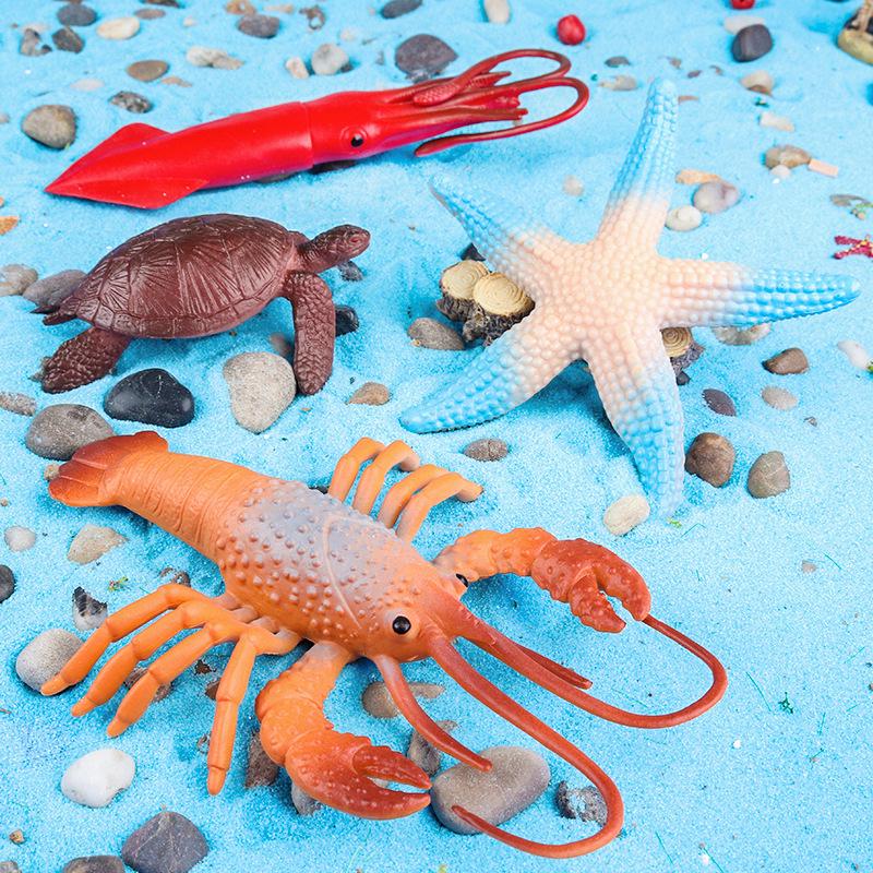 Фигурки-модели морских животных: Акула, Дельфин, Молотоголовая акула, Краб, Кальмар, Морская звезда для образования детей