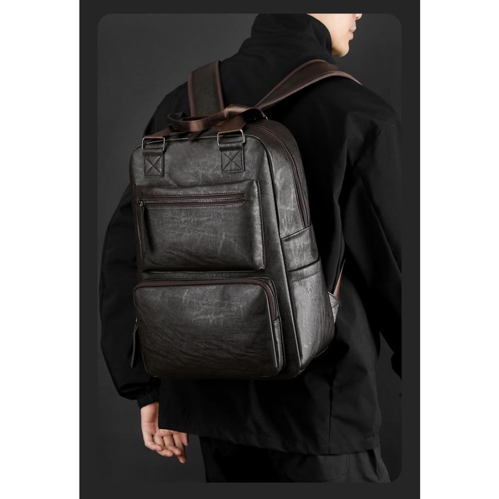 Men's Large Capacity Leather Backpack Business Casual Laptop Bag for Travel