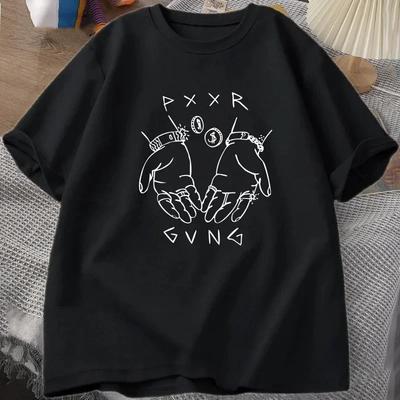 Pxxr Gvng Графический принт Летние футболки Круглый вырез Футболка свободного покроя Мужские хлопковые топы с коротким рукавом Повседневные унисекс Футболки в уличном стиле