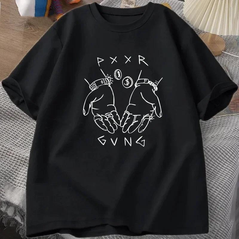 Pxxr Gvng Графический принт Летние футболки Круглый вырез Футболка свободного покроя Мужские хлопковые топы с коротким рукавом Повседневные унисекс Футболки в уличном стиле