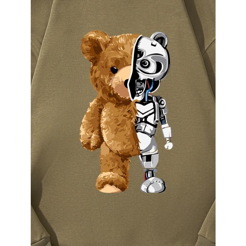 Модный топ с принтом Machine Bear, повседневная спортивная одежда на осень и зиму, хлопковая толстовка