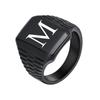Stylish Men's Signet Initial Ring, Waterproof Black Stainless Steel Finger Ring with Personalized Custom Letter A M S To Z