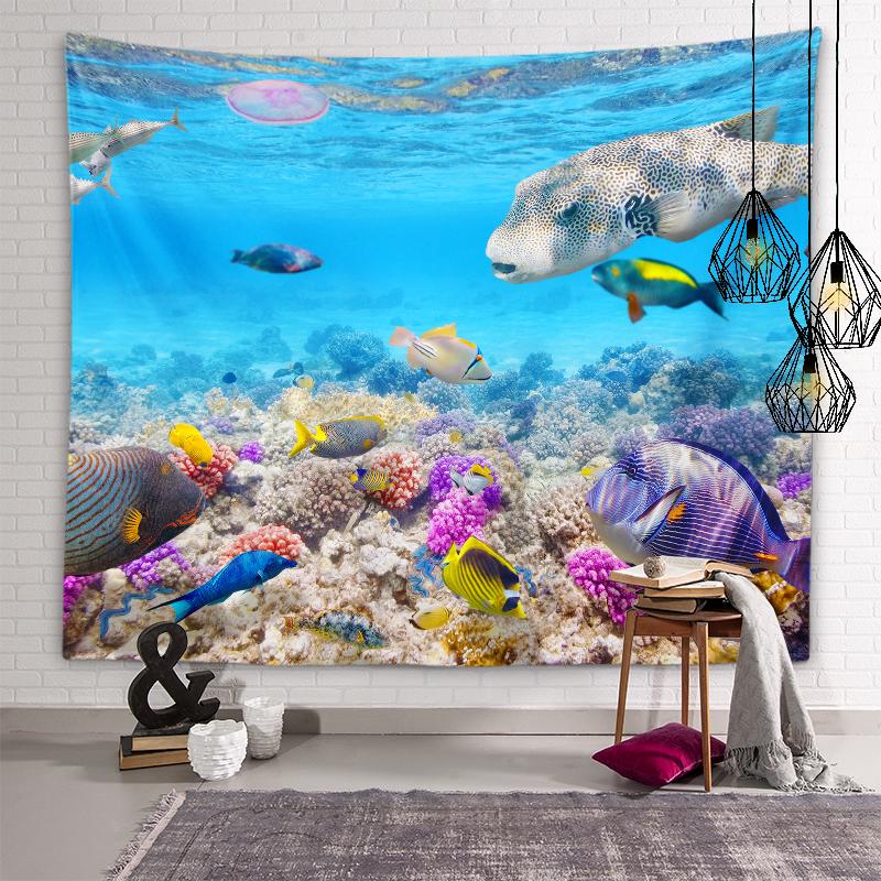 Underwater World Tapestry Sea Life Wall Art Aesthetics Decoration Wall Hanging Bedroom Dormitory Room Aesthetics Home Decoration