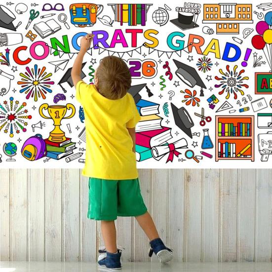 Гигантский раскрашивающий плакат на выпускной 72 x 30 дюймов, большая скатерть-раскраска «Поздравляем с выпускным» для детей, активности на выпускной в детском саду, принадлежности для вечеринки