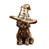 1/2Pcs Retro Cat Witch Ornament Solid Brass Sculpture with Wizard Hat Whispering Story Sculpture Desktop Art Decor