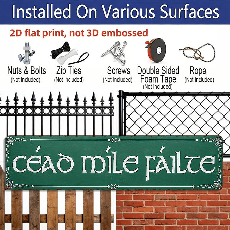 1pc Irish Metal Sign "Ceád Míle Fáilte" - 3.94X15.75 Inch Aluminum Decorative Sign, Multilingual Decorative Plaque English and Celtic Script, Weather