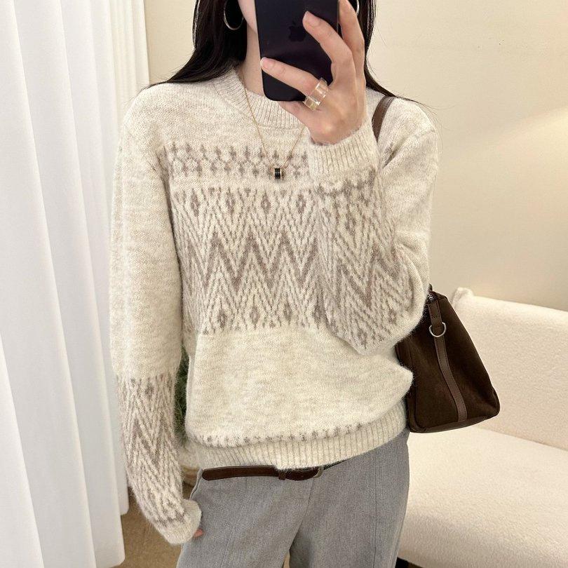 Women Autumn Winter Loose Knitted Sweater Soft Warm Long Sleeve Solid Color Casual Oversized Pullover Daily Streetwear Tops
