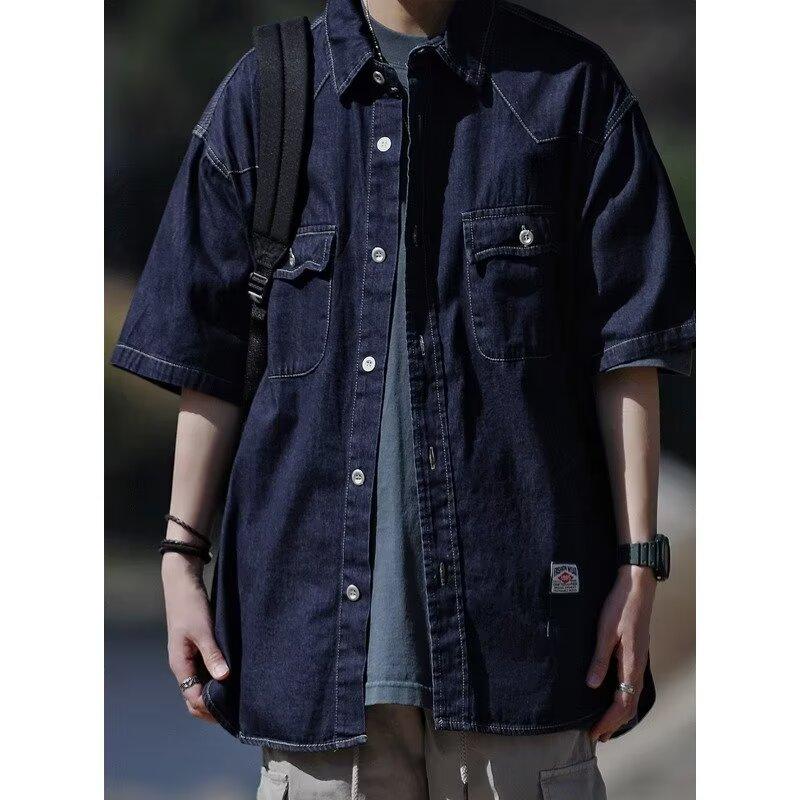 Japanese Retro Fashion Brand Summer Loose Denim Short Sleeved Shirt Artistic Youth Workwear Shirt Men'S And Women'S Layered Jacket