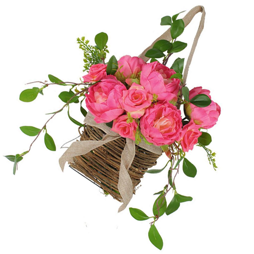 Rose Flowers Door Hangers Baskets Wreath Spring Wreath for Front Door Welcome Sign Spring Front Door Decorations