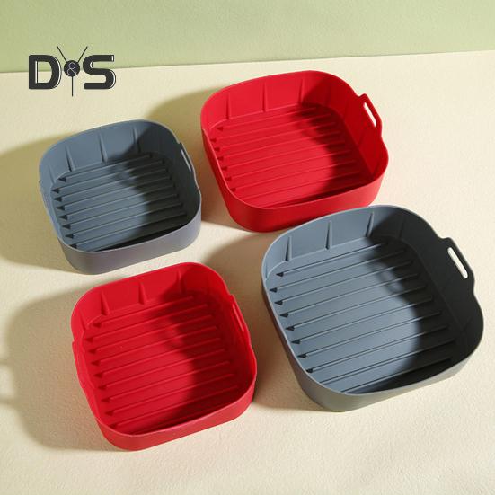 Silicone Air Fryer Baking Pan Liners with Handles Food-Grade Silicone Oven Liner Non-Stick Reusable Airfryer Accessories for 4-6 Qt Air Fryers