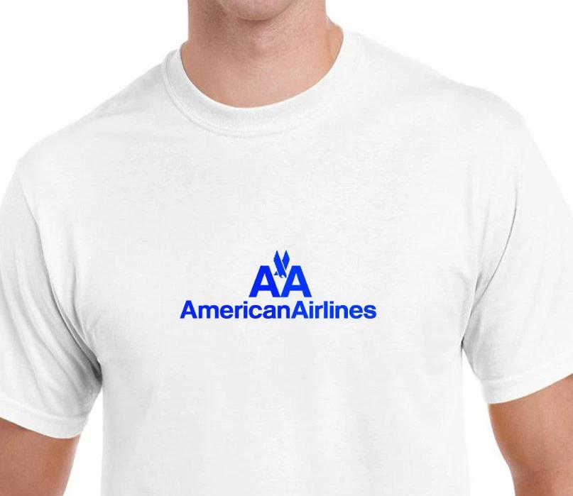 Футболка с синим ретро-логотипом American Airlines Белая футболка авиакомпании США S-5XL