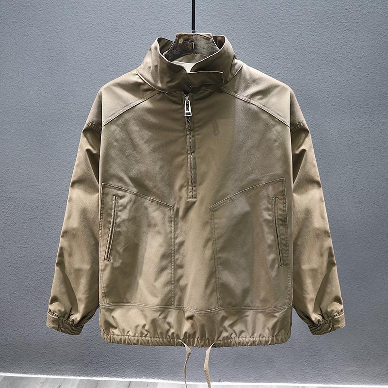 Абрикосовая ретро куртка-карго Модная трендовая мужская верхняя одежда Осень Зима Новый стиль Свободная куртка-пуловер Повседневная ветрозащитная куртка